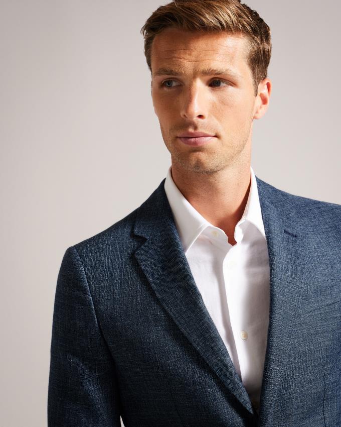 Kurtka Męskie Ted Baker Slim Fit Linen And Wool Suit Granatowe Polska | PL-TQNRD6793