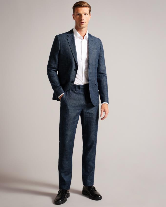 Kurtka Męskie Ted Baker Slim Fit Linen And Wool Suit Granatowe Polska | PL-TQNRD6793
