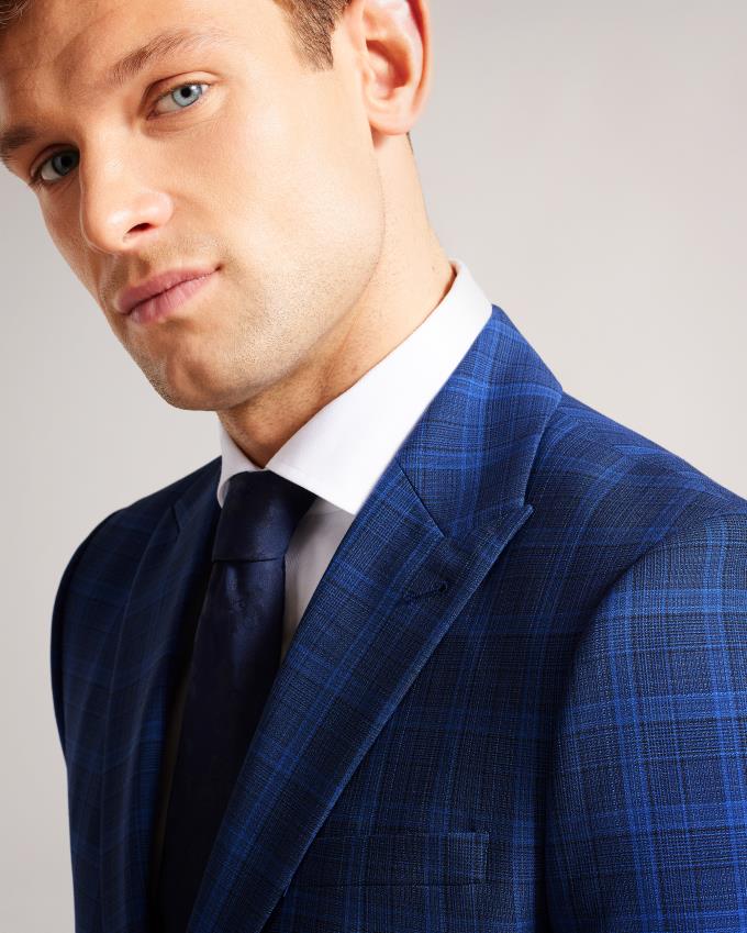 Kurtka Męskie Ted Baker Wool And Silk Check Suit Ciemny Niebieskie Polska | PL-GUBCS8924