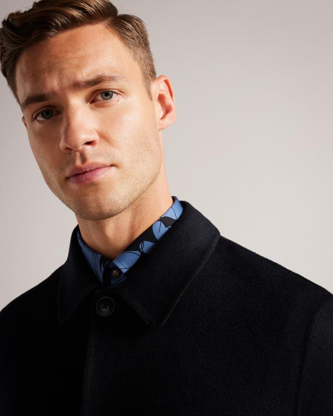 Kurtka Męskie Ted Baker Wool Blend Collared Granatowe Polska | PL-WKXIU2138