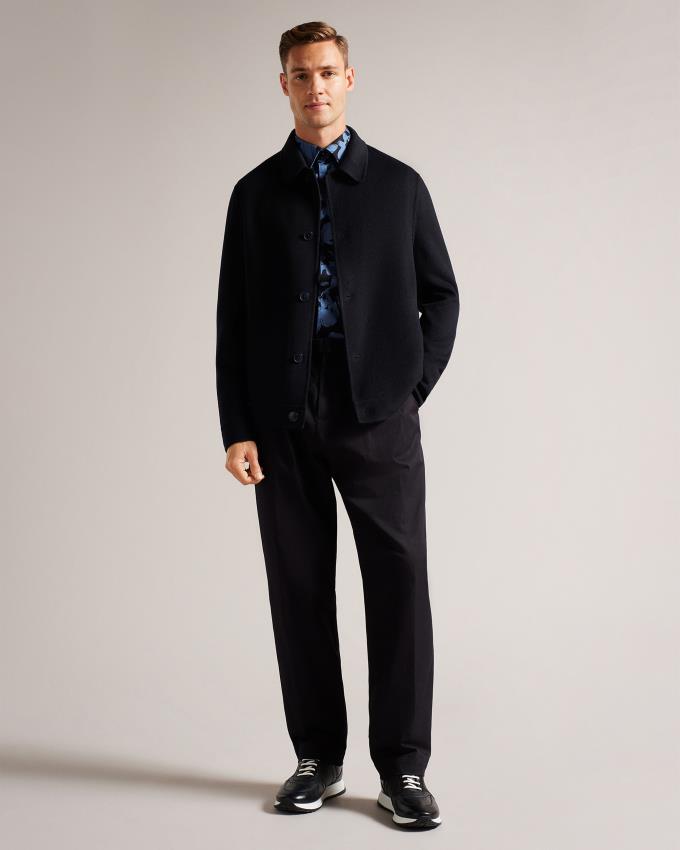 Kurtka Męskie Ted Baker Wool Blend Collared Granatowe Polska | PL-WKXIU2138