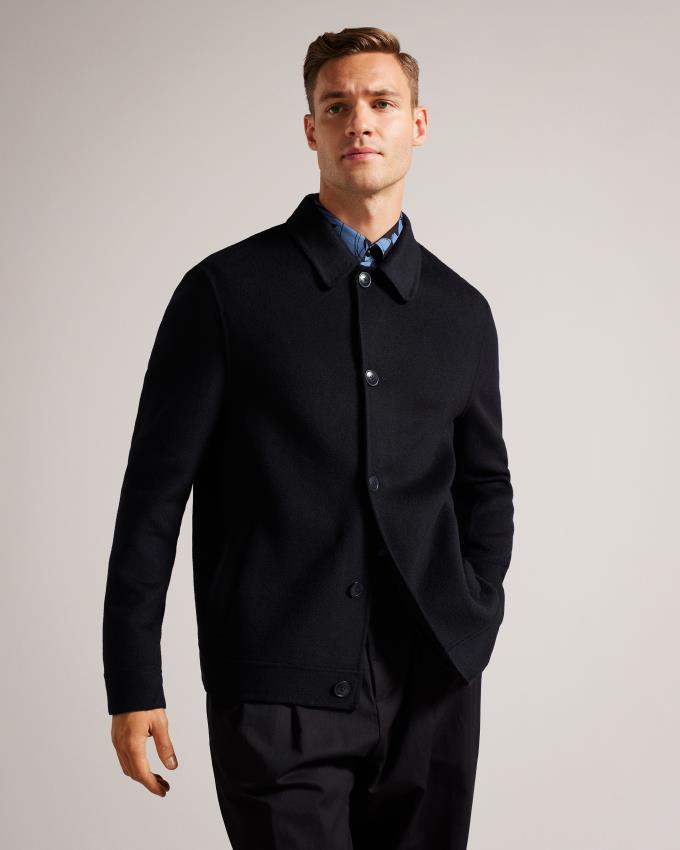 Kurtka Męskie Ted Baker Wool Blend Collared Granatowe Polska | PL-WKXIU2138