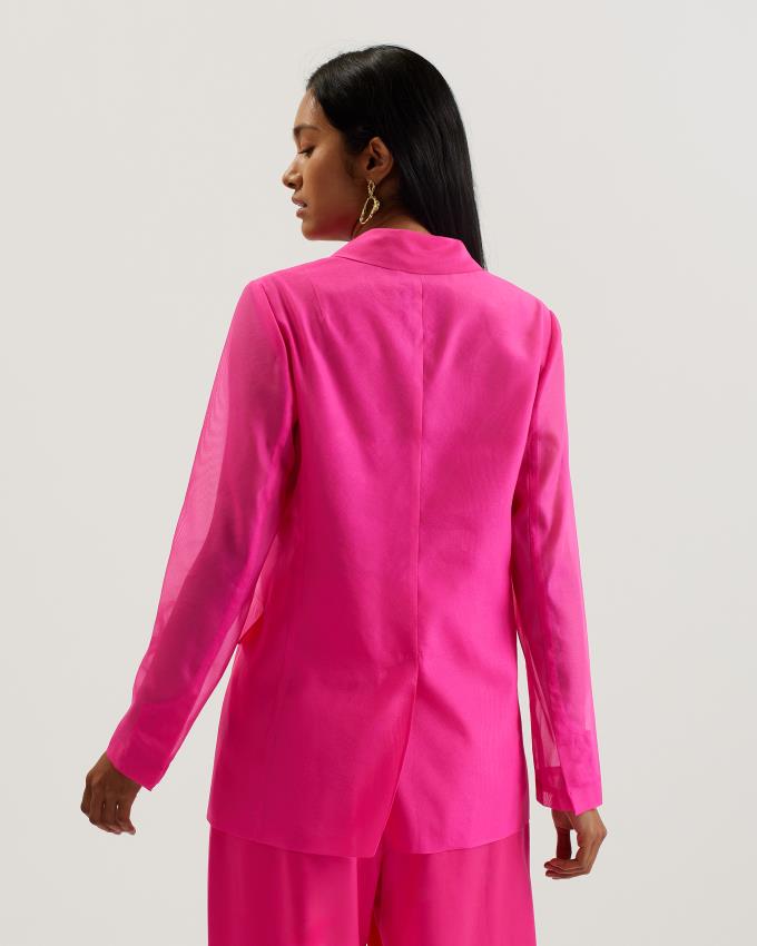 Marynarka Damskie Ted Baker Oversized Sheer Sleeve Organza Głęboka Różowe Polska | PL-OBSKT3084