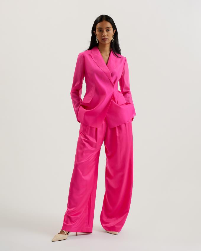 Marynarka Damskie Ted Baker Oversized Sheer Sleeve Organza Głęboka Różowe Polska | PL-OBSKT3084