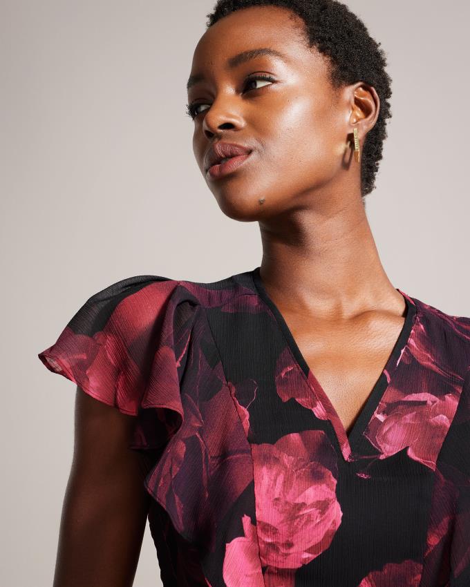 Najfatalniejszy Damskie Ted Baker Angel Sleeve Peplum Czarne Polska | PL-QMTFA7201