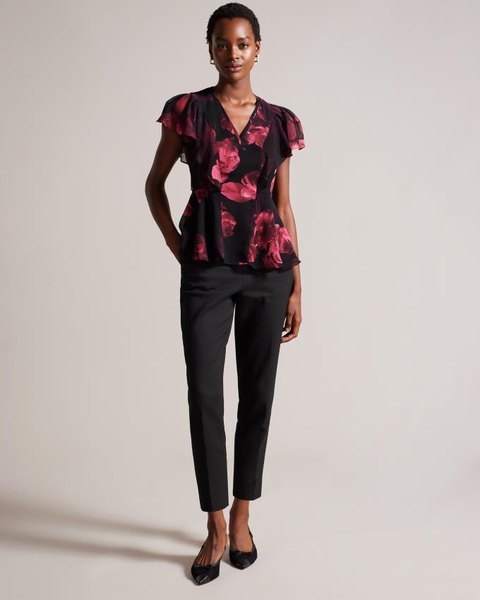 Najfatalniejszy Damskie Ted Baker Angel Sleeve Peplum Czarne Polska | PL-QMTFA7201