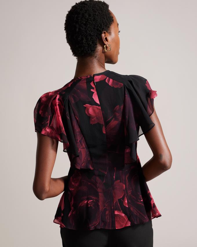Najfatalniejszy Damskie Ted Baker Angel Sleeve Peplum Czarne Polska | PL-QMTFA7201