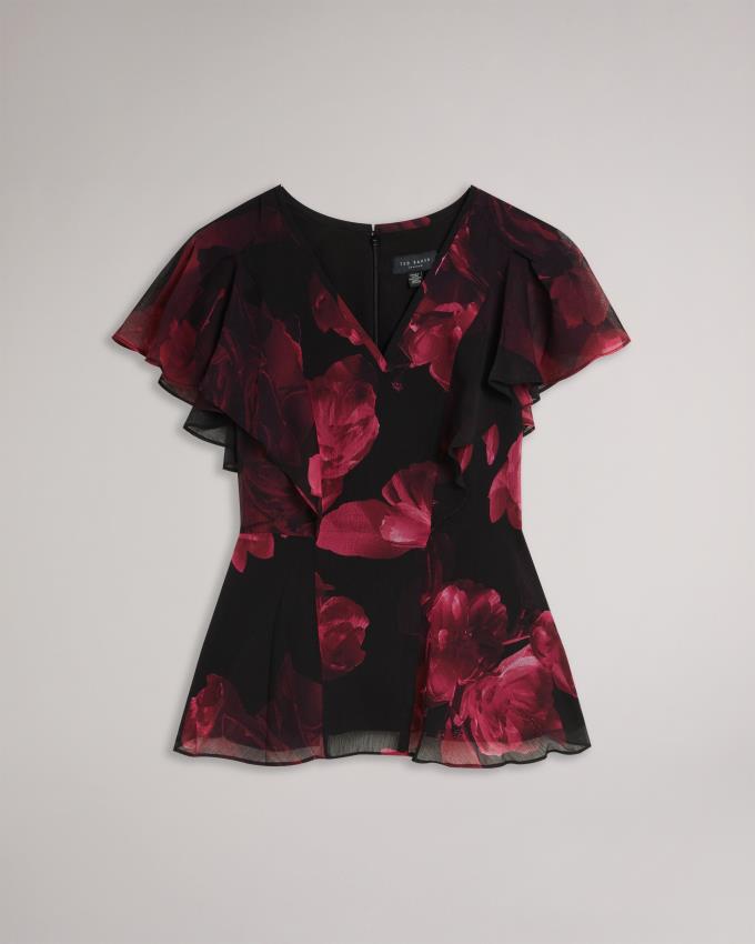 Najfatalniejszy Damskie Ted Baker Angel Sleeve Peplum Czarne Polska | PL-QMTFA7201