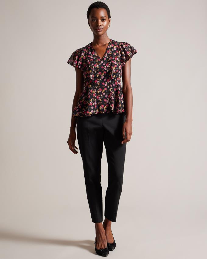 Najfatalniejszy Damskie Ted Baker Angel Sleeve Peplum Czarne Polska | PL-REQOH4159
