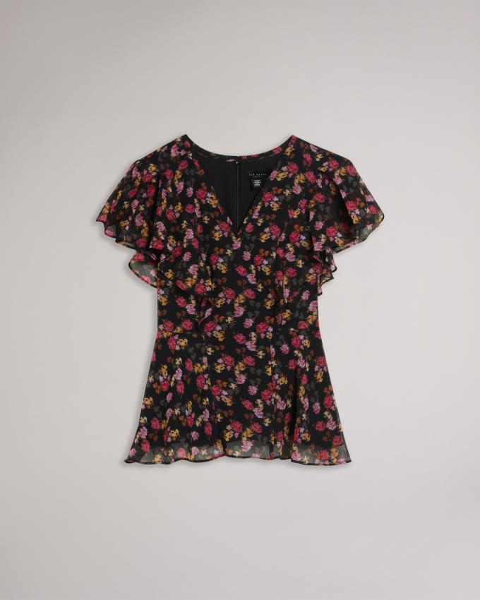Najfatalniejszy Damskie Ted Baker Angel Sleeve Peplum Czarne Polska | PL-REQOH4159