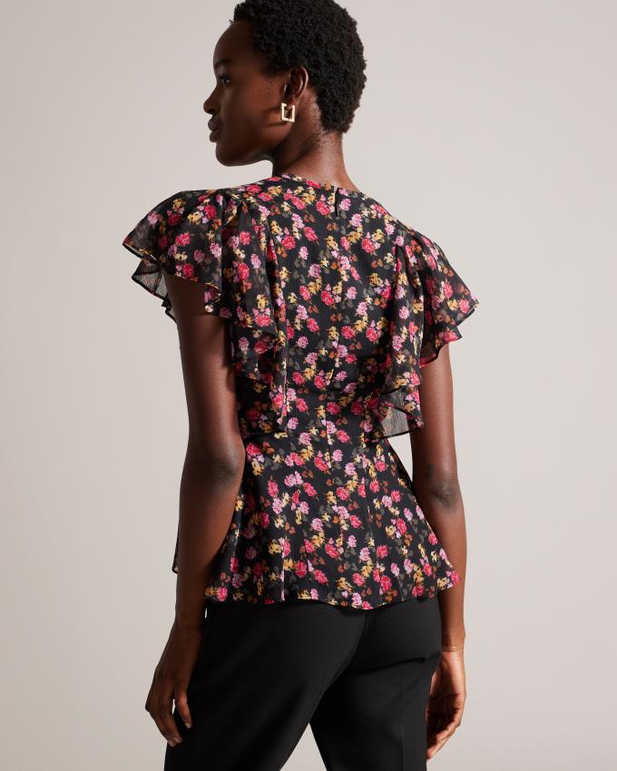 Najfatalniejszy Damskie Ted Baker Angel Sleeve Peplum Czarne Polska | PL-REQOH4159