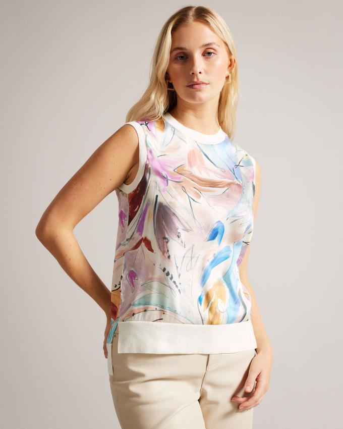 Najfatalniejszy Damskie Ted Baker Art Print Sleeveless Białe Polska | PL-KSBVC4890