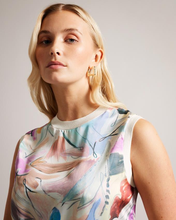 Najfatalniejszy Damskie Ted Baker Art Print Sleeveless Białe Polska | PL-KSBVC4890