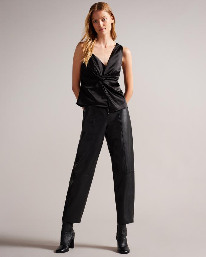 Najfatalniejszy Damskie Ted Baker Asymmetric Twist Front Cami Czarne Polska | PL-ECAMH2530
