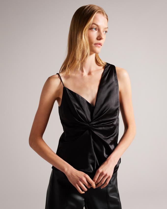 Najfatalniejszy Damskie Ted Baker Asymmetric Twist Front Cami Czarne Polska | PL-ECAMH2530