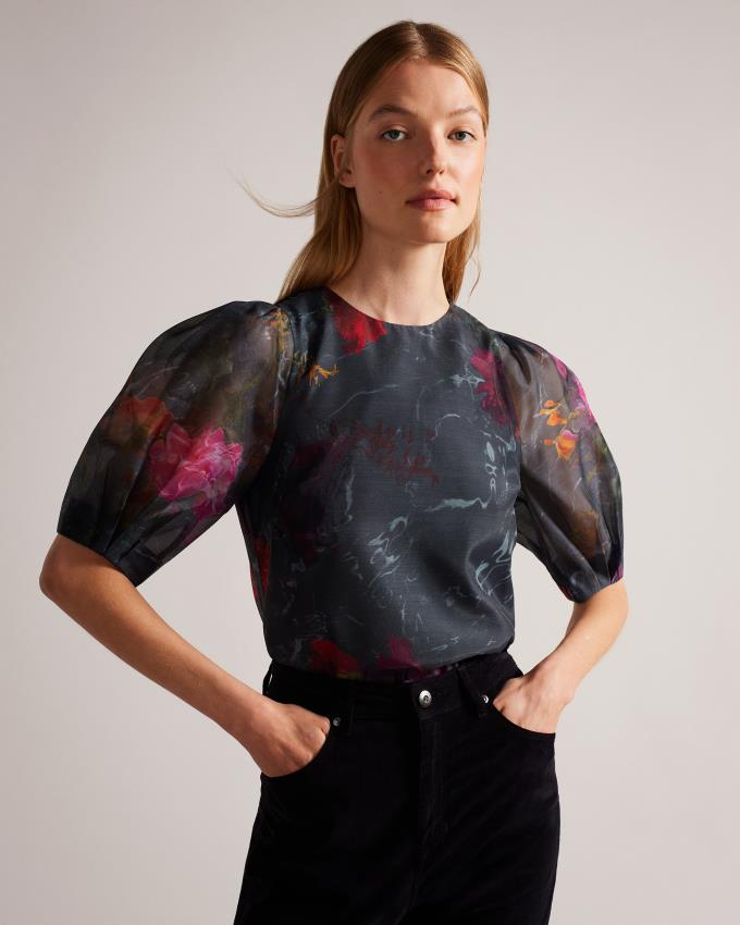 Najfatalniejszy Damskie Ted Baker Boxy Cropped with Puff Sleeve Czarne Polska | PL-DCXFS7596