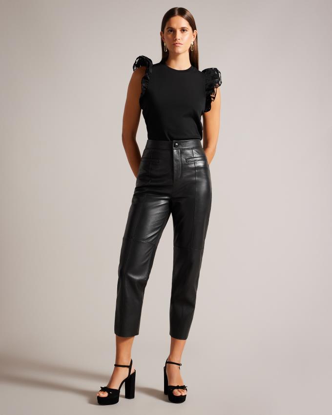 Najfatalniejszy Damskie Ted Baker Cotton With Frill Sleeve Czarne Polska | PL-FRDUN9150