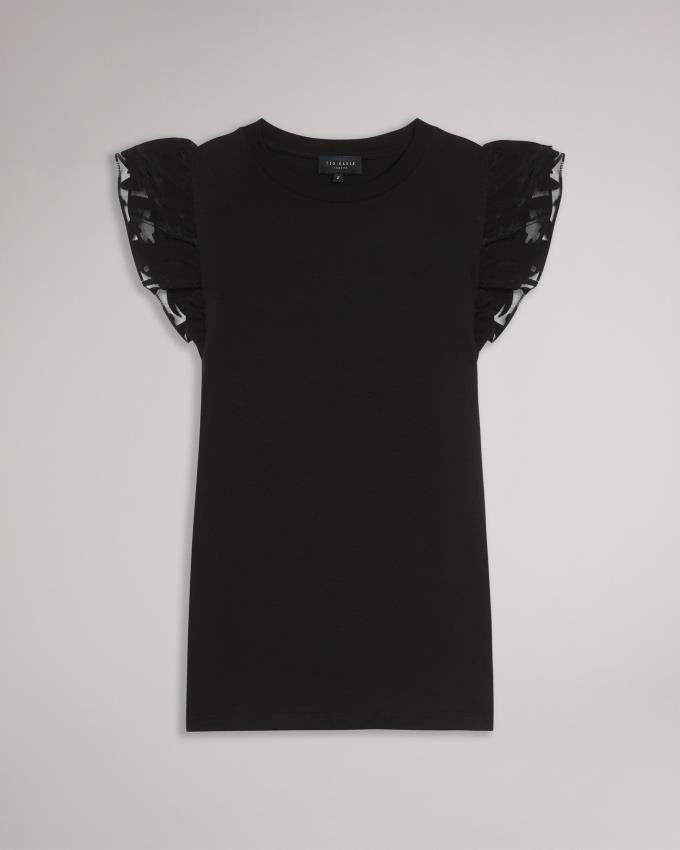 Najfatalniejszy Damskie Ted Baker Cotton With Frill Sleeve Czarne Polska | PL-FRDUN9150