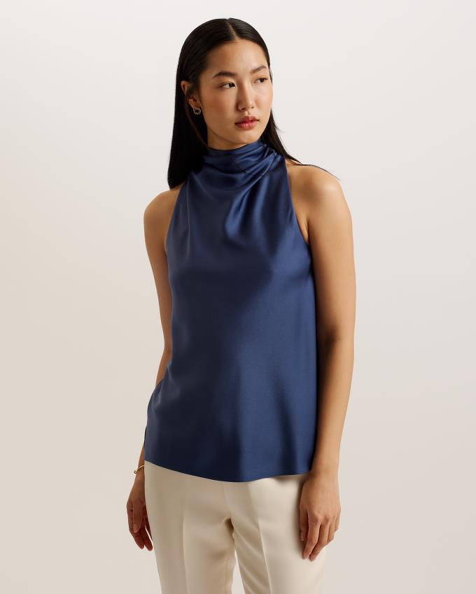 Najfatalniejszy Damskie Ted Baker Draped High Neck Bias Cut Granatowe Polska | PL-SVFLZ0756