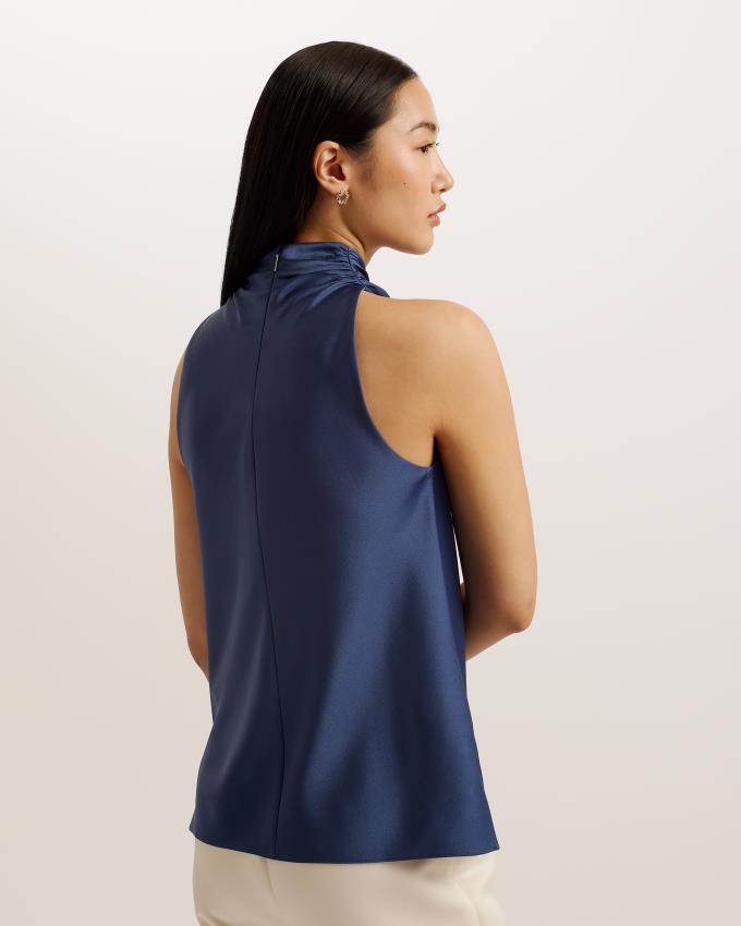 Najfatalniejszy Damskie Ted Baker Draped High Neck Bias Cut Granatowe Polska | PL-SVFLZ0756