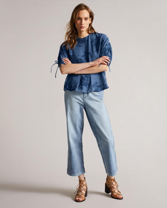 Najfatalniejszy Damskie Ted Baker Exaggerated Puff Sleeve Ciemny Niebieskie Polska | PL-NDBAP4869