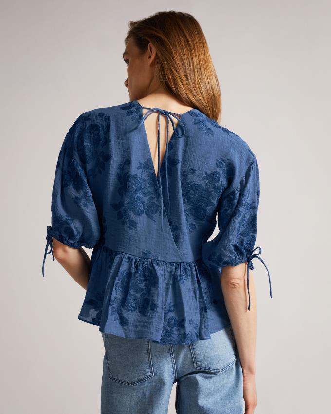 Najfatalniejszy Damskie Ted Baker Exaggerated Puff Sleeve Ciemny Niebieskie Polska | PL-NDBAP4869