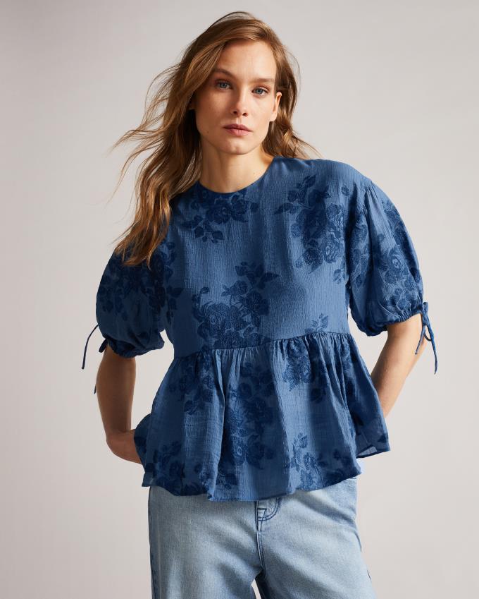 Najfatalniejszy Damskie Ted Baker Exaggerated Puff Sleeve Ciemny Niebieskie Polska | PL-NDBAP4869