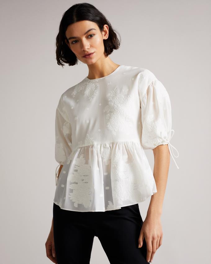 Najfatalniejszy Damskie Ted Baker Exaggerated Puff Sleeve Białe Polska | PL-HZVTX7109