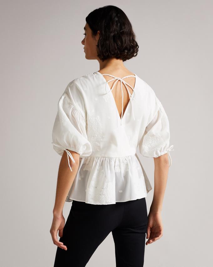 Najfatalniejszy Damskie Ted Baker Exaggerated Puff Sleeve Białe Polska | PL-HZVTX7109