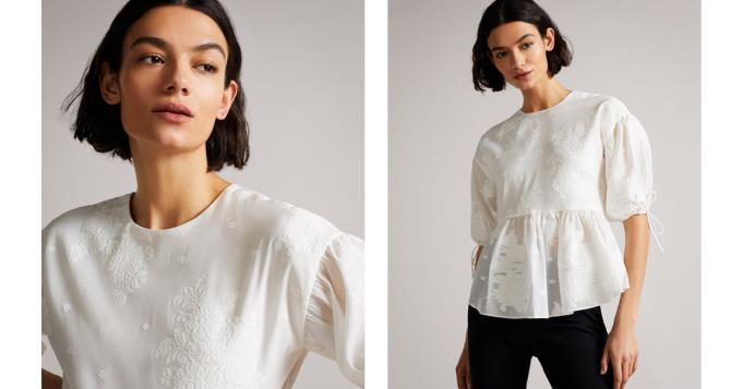 Najfatalniejszy Damskie Ted Baker Exaggerated Puff Sleeve Białe Polska | PL-HZVTX7109