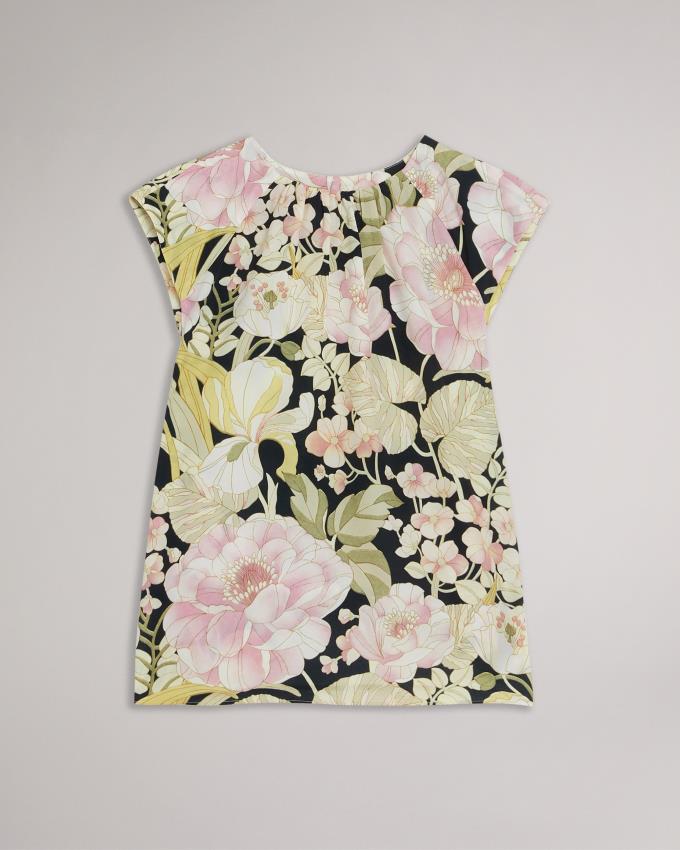 Najfatalniejszy Damskie Ted Baker Floral Boxy Fit With Gathered Neckline Czarne Polska | PL-GBECV2783