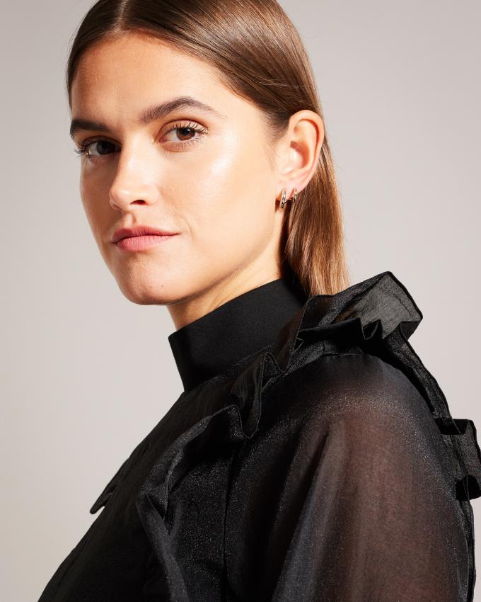 Najfatalniejszy Damskie Ted Baker Frilled Shoulder Organza Czarne Polska | PL-EBMLF8475