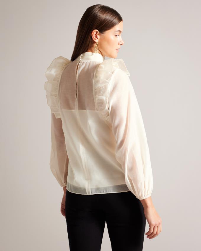 Najfatalniejszy Damskie Ted Baker Frilled Shoulder Organza Beżowe Polska | PL-VBYDP9213