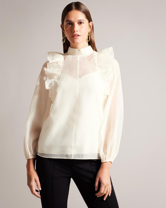 Najfatalniejszy Damskie Ted Baker Frilled Shoulder Organza Beżowe Polska | PL-VBYDP9213