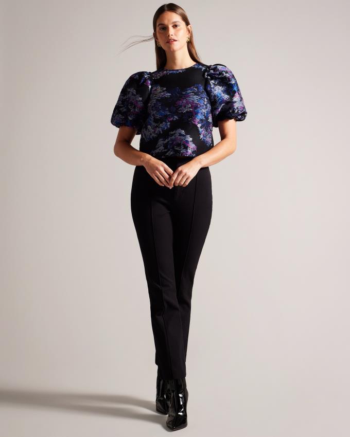 Najfatalniejszy Damskie Ted Baker Jacquard With Puff Sleeves Czarne Polska | PL-BVWIR1340
