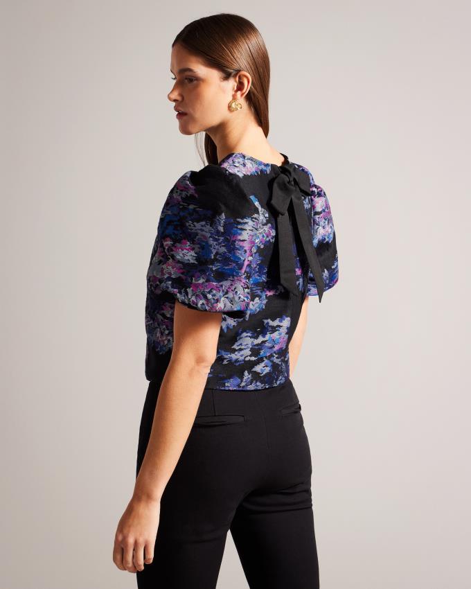 Najfatalniejszy Damskie Ted Baker Jacquard With Puff Sleeves Czarne Polska | PL-BVWIR1340