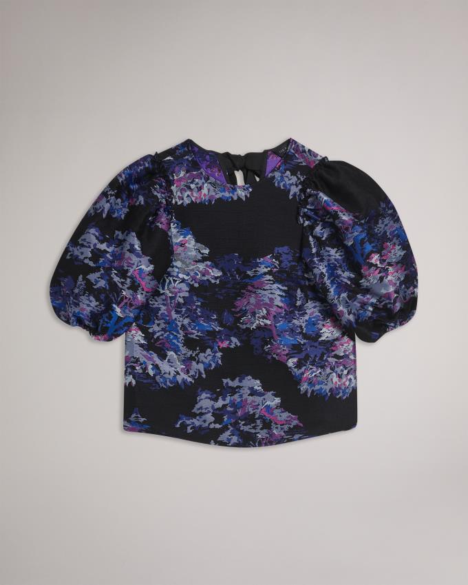Najfatalniejszy Damskie Ted Baker Jacquard With Puff Sleeves Czarne Polska | PL-BVWIR1340
