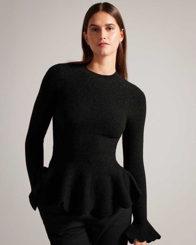 Najfatalniejszy Damskie Ted Baker Long Sleeve Knitted Peplum Szare Polska | PL-SBXNO4235