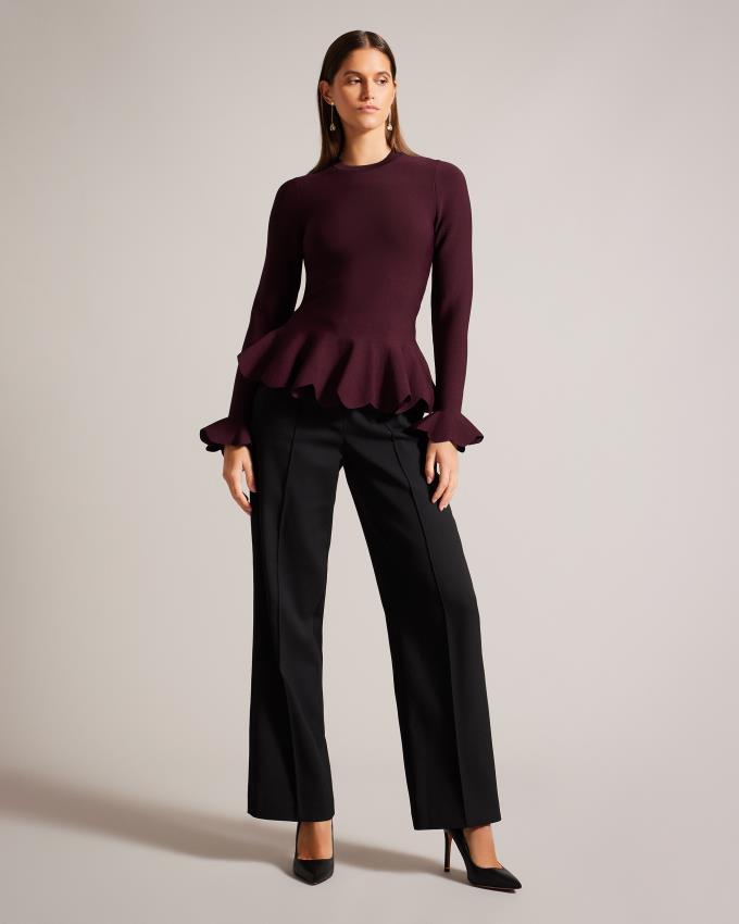 Najfatalniejszy Damskie Ted Baker Long Sleeve Scalloped Peplum Ciemny Czerwone Polska | PL-UMAXN2956