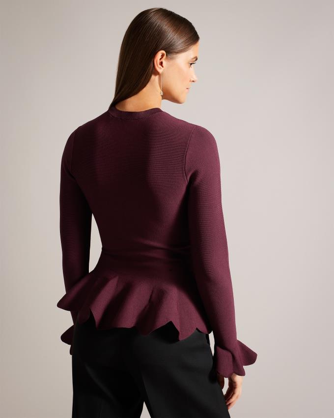 Najfatalniejszy Damskie Ted Baker Long Sleeve Scalloped Peplum Ciemny Czerwone Polska | PL-UMAXN2956