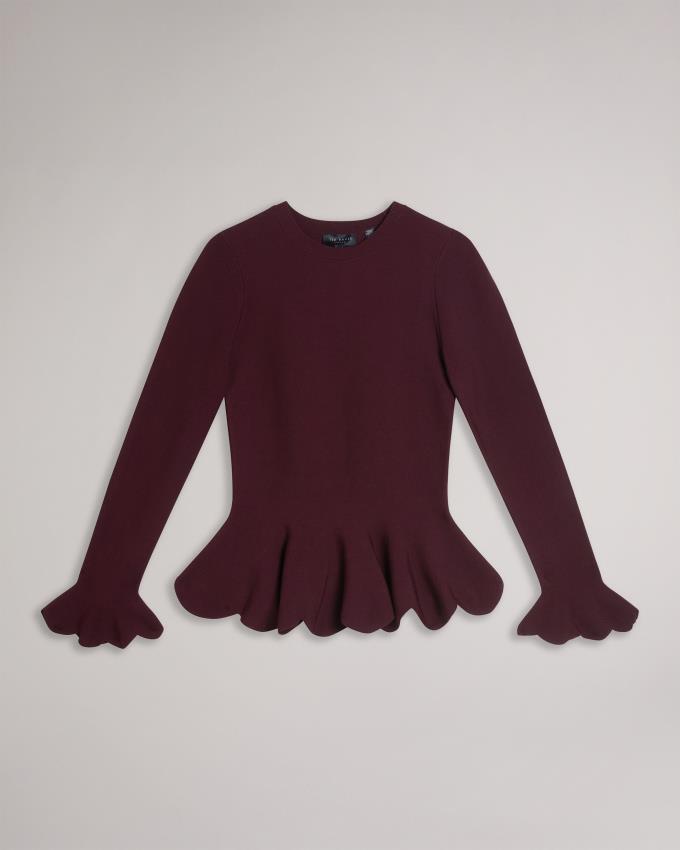 Najfatalniejszy Damskie Ted Baker Long Sleeve Scalloped Peplum Ciemny Czerwone Polska | PL-UMAXN2956