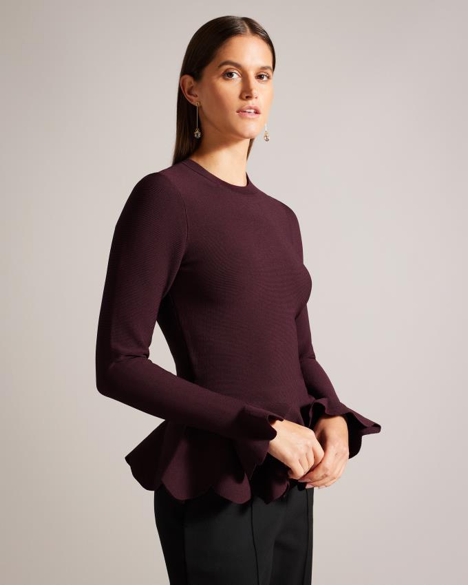 Najfatalniejszy Damskie Ted Baker Long Sleeve Scalloped Peplum Ciemny Czerwone Polska | PL-UMAXN2956