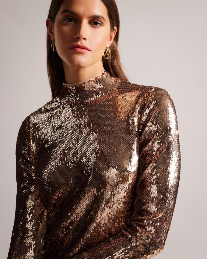 Najfatalniejszy Damskie Ted Baker Long Sleeve Sequin Różowe Polska | PL-DWTZL5138