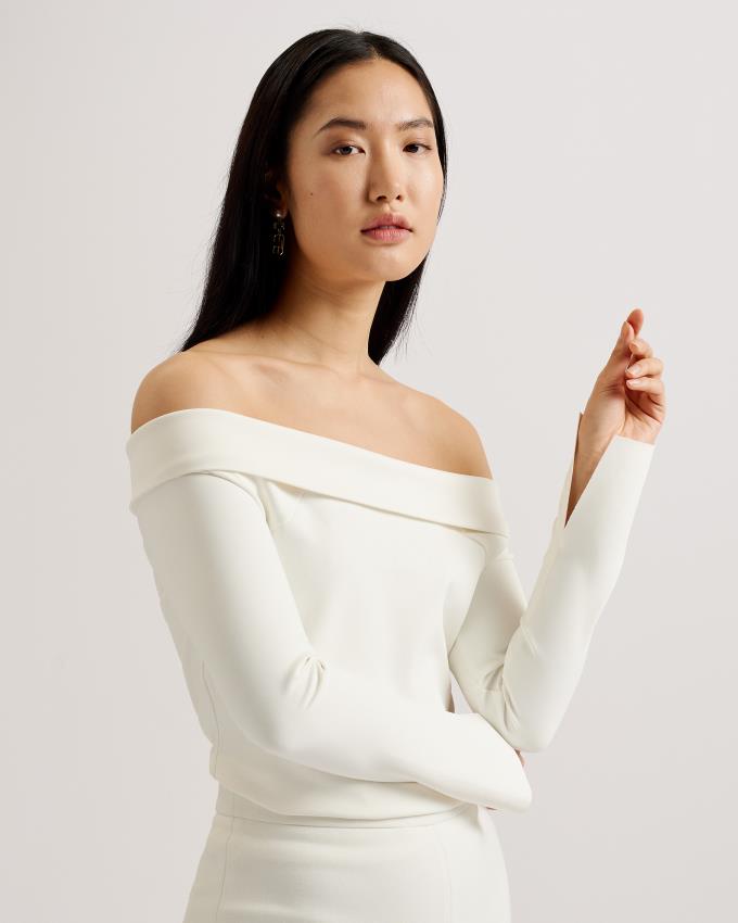 Najfatalniejszy Damskie Ted Baker Off The Shoulder Long Sleeve Białe Polska | PL-WXPCO7814