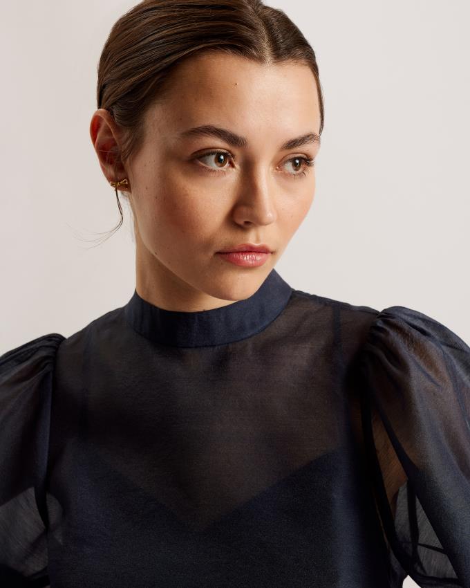 Najfatalniejszy Damskie Ted Baker Organza Balloon Sleeve Ciemny Niebieskie Polska | PL-NBOKQ6042