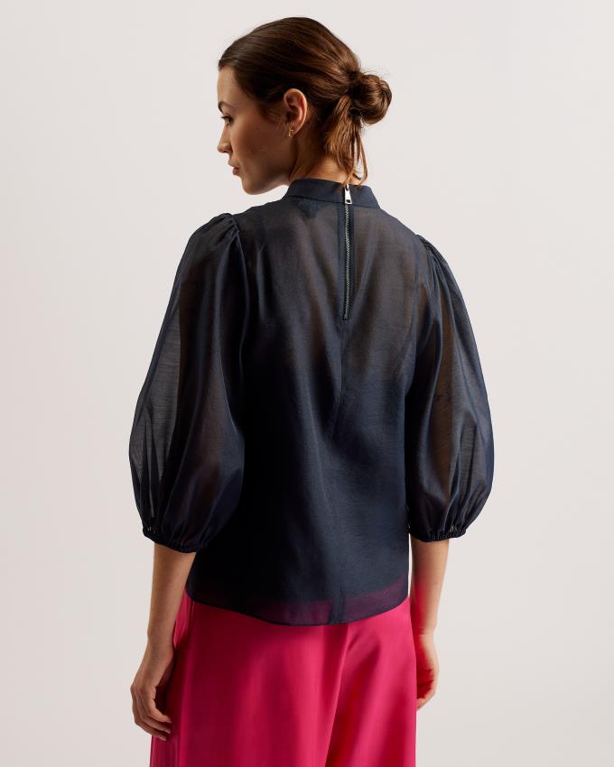 Najfatalniejszy Damskie Ted Baker Organza Balloon Sleeve Ciemny Niebieskie Polska | PL-NBOKQ6042