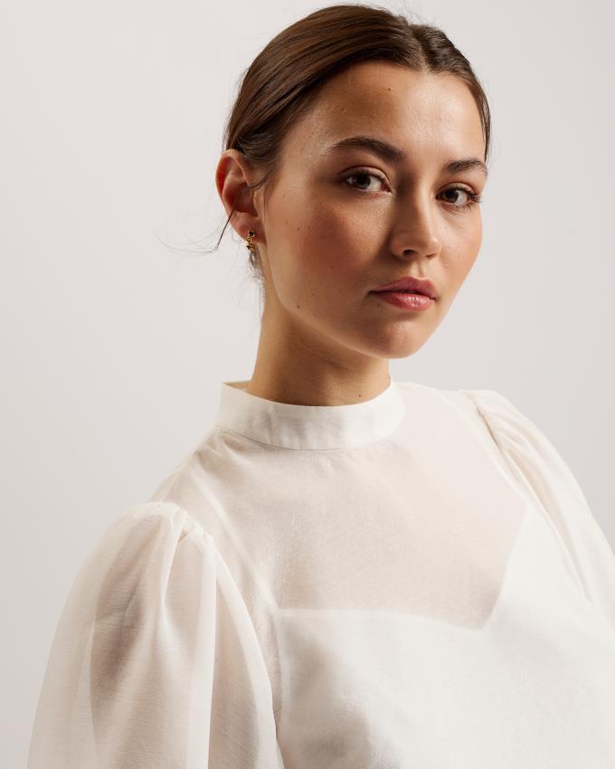 Najfatalniejszy Damskie Ted Baker Organza Balloon Sleeve Białe Polska | PL-LHJZT4639
