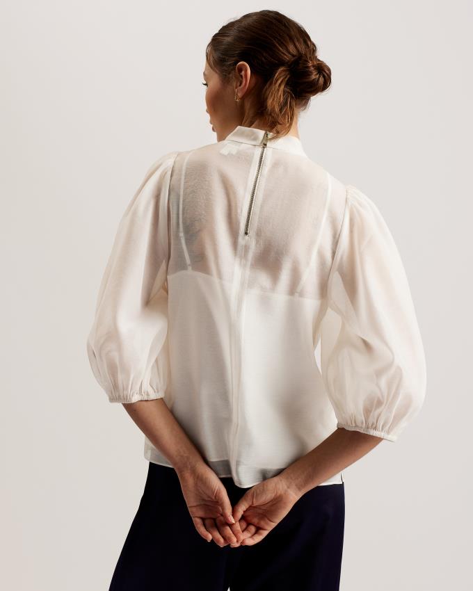 Najfatalniejszy Damskie Ted Baker Organza Balloon Sleeve Białe Polska | PL-LHJZT4639