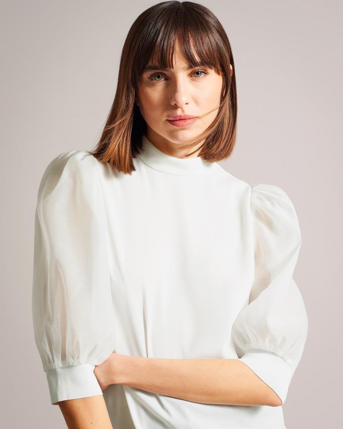 Najfatalniejszy Damskie Ted Baker Organza Volume Sleeve Białe Polska | PL-KOAXJ4569
