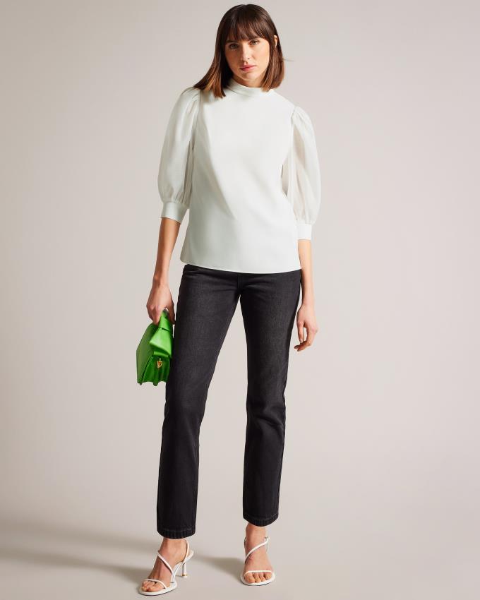 Najfatalniejszy Damskie Ted Baker Organza Volume Sleeve Białe Polska | PL-KOAXJ4569